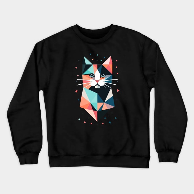 Geometric Cat Retro Design Crewneck Sweatshirt by Delicious Art